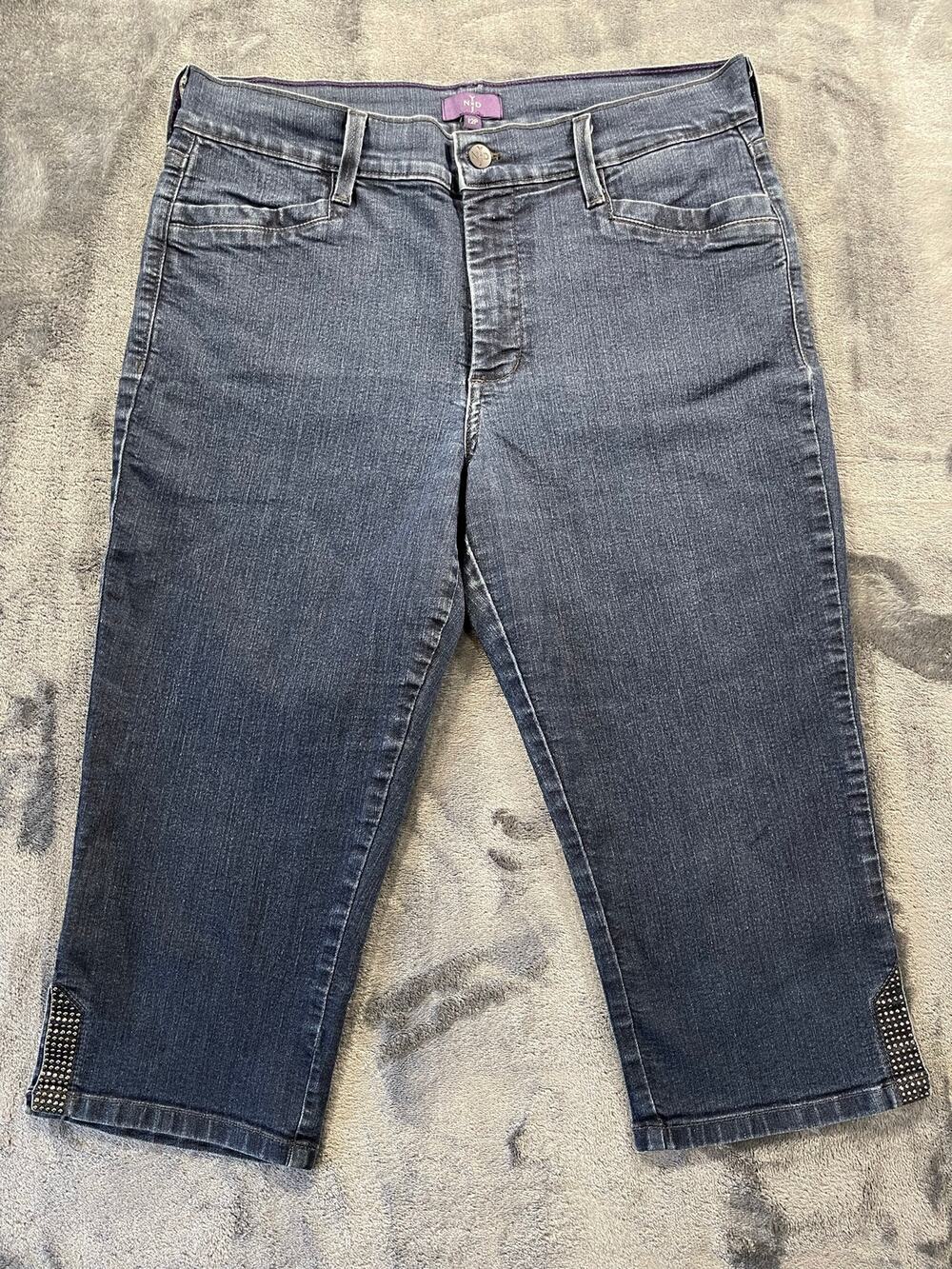 NYDJ Rhinestone Studded Hem Capri Jeans Size 12P Petite Stretch Denim